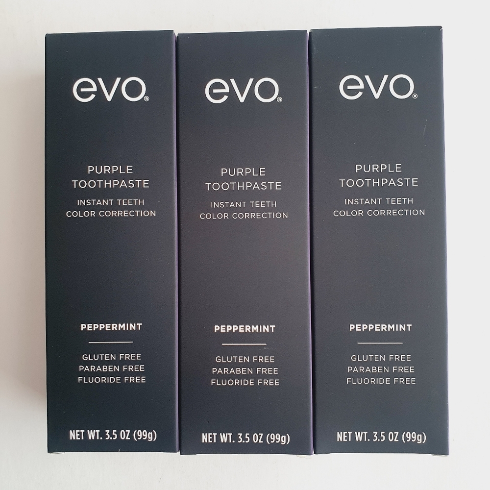 3 Evo Purple Instant Teeth Color Correction Peppermint Fluoride Free Toothpaste